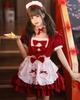 Milky Time Women's Lolita Maid Cosplay Dress, Short Sleeves, Ribbon, 4 Colors (Red)