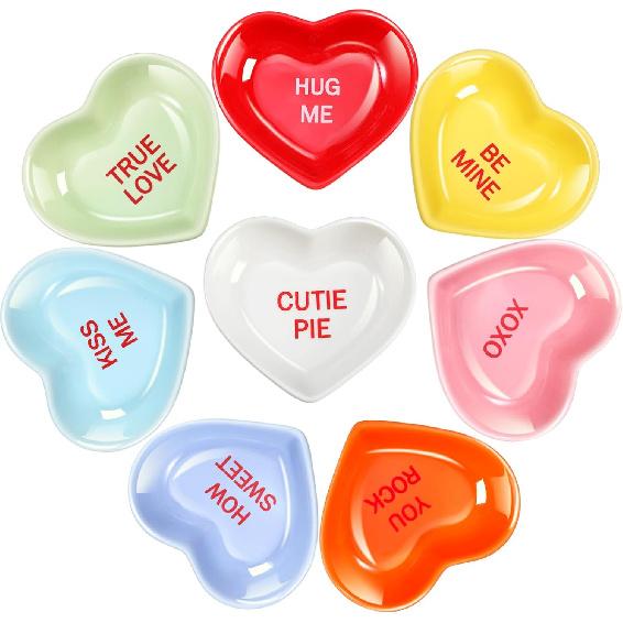Hushee 8 шт. Миски в форме сердца День Святого Валентина 8 Цветов Керамическая Миска для Закусок в Форме Сердца Мисочки для Соусов Сладкие Разговоры Мисочки для Специй Соевый Дип для Свадьбы