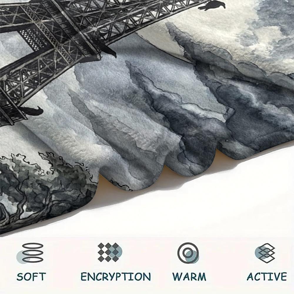 Paris Eiffel Tower Print Flannel Blanket, High quality Comfortable for All Seasons, Home Decor, Warmth and Comfort, Perfect for Christmas Gifts86