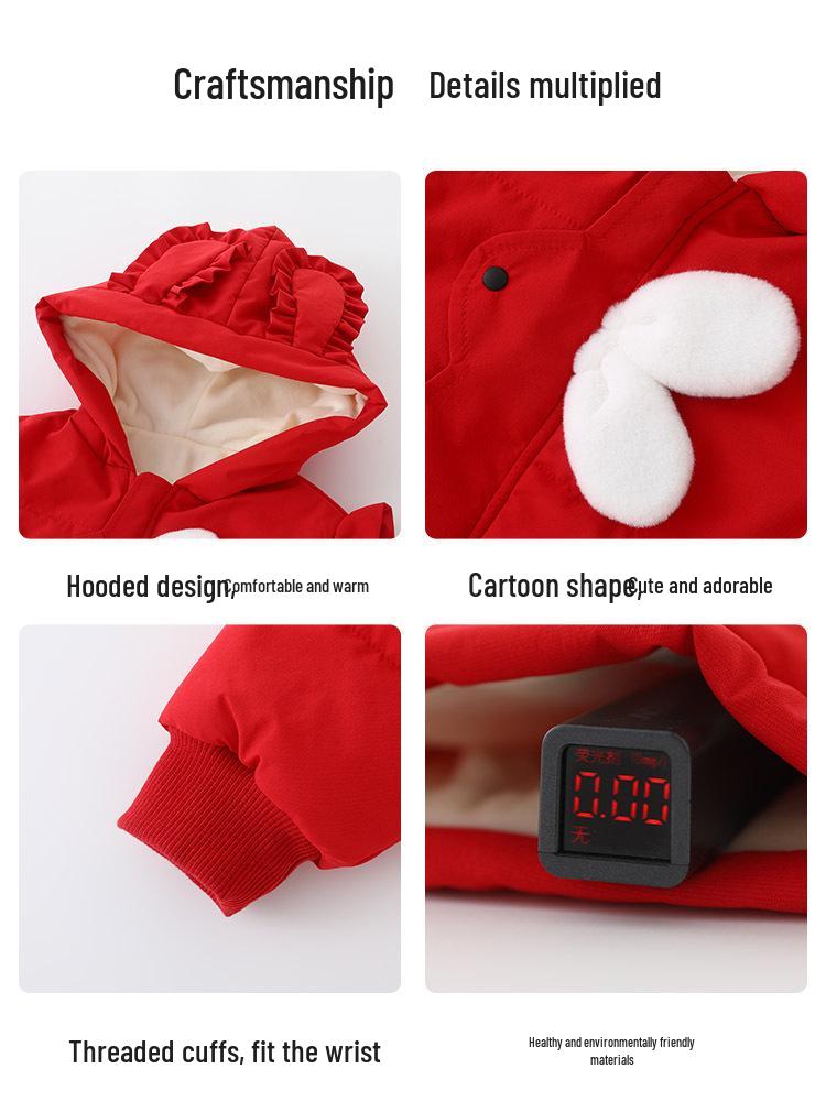 DUUDUU 2025 Nová červená zesílená zimní bavlněná bunda pro kojence dívky Svrchní oblečení