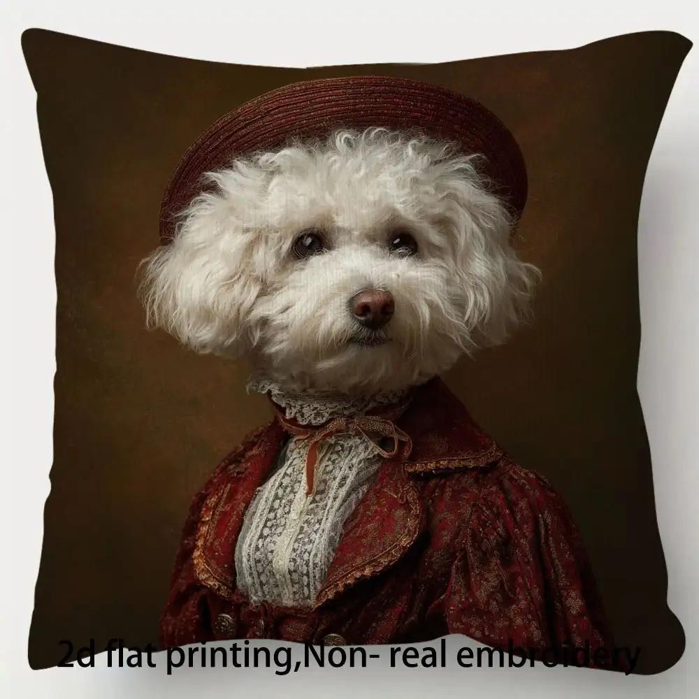 1pc Victorian Bichon Frise Dog Pillowcase - Soft Washable Decorative Cushion Cover, Smooth Polyester Short Plush Fabric, Single-Sided Print, Zipper Cl