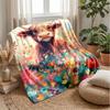 Cow In Colorful Flower Field Blanket Personalized Name Flannel Blanket Soft Cozy Plush Throw for Sofa Bed Lightweight Home Decor