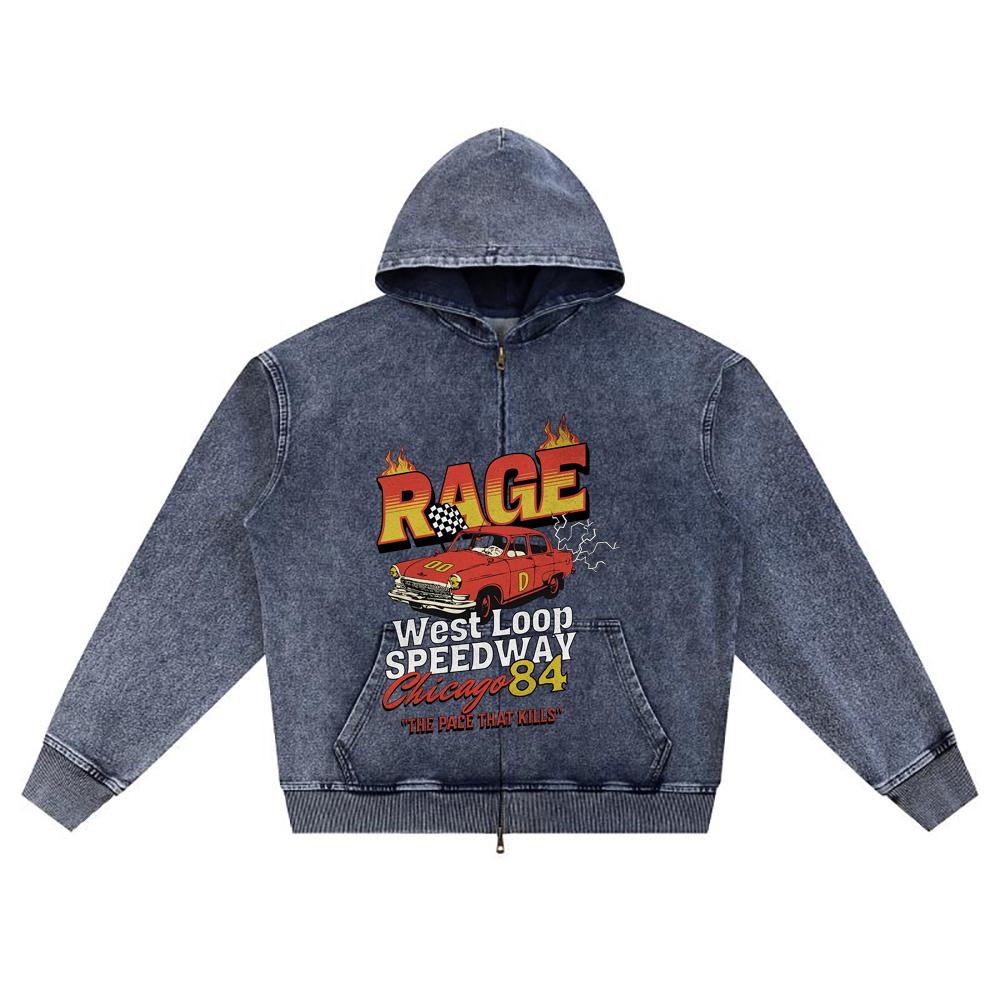 

DTG print Knitted Denim Zip-Up Hoodie RAGE 84 Brother Print Zipper Hoodies XL темно-синий