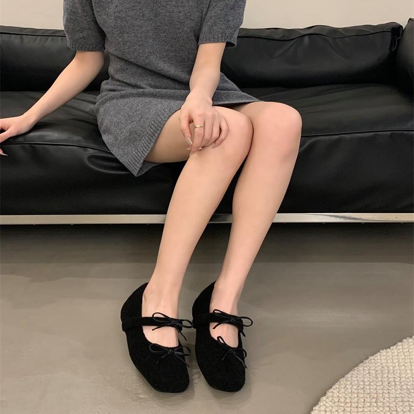 French with skirt, shallow mouth flat-soled single shoes for women's 2025 new spring bow Mary Jane gentle wind single shoes
