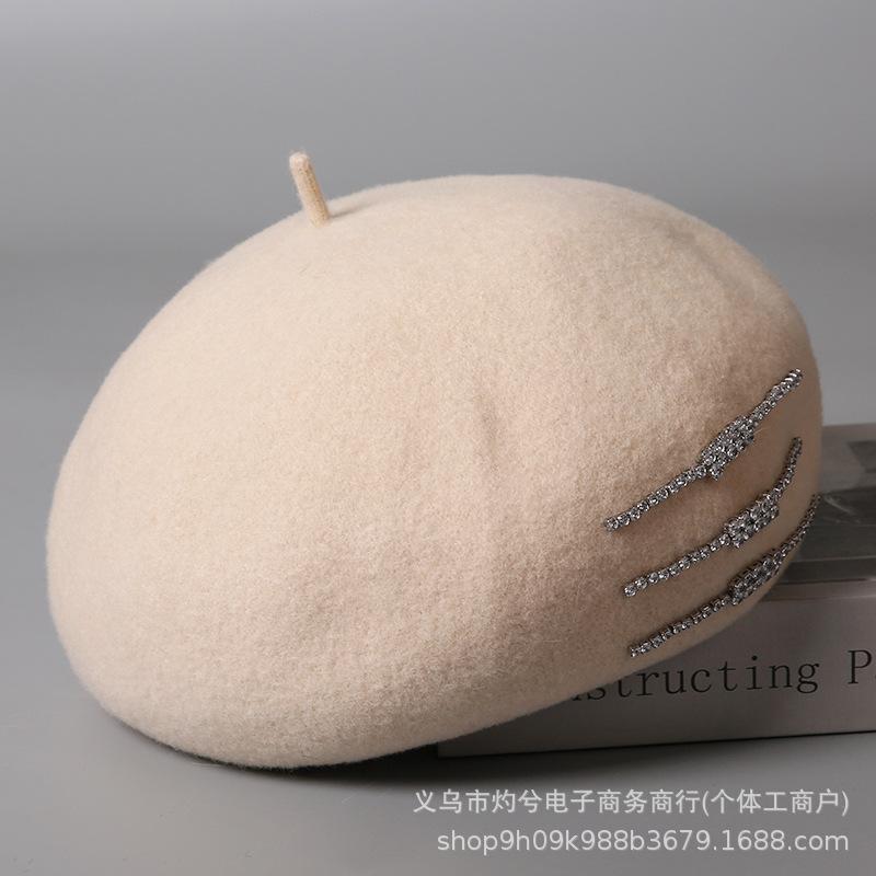 Niche metal buckle design retro wool beret children autumn and winter versatile elegant painter hat shows small face
