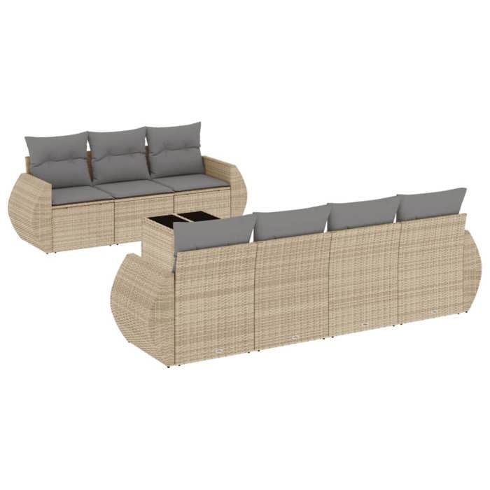 VidaXL Salon de Jardin avec Coussins 8 pcs, Canapés de Terrasse, Ensemble de Meubles de Patio, Mobilier d'Extérieur, Beige 3253466