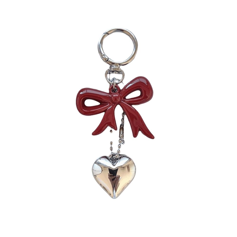 Acrylic Red Bow Keychain Circle Clip Purse Accessory Cute Bag Charm New Year