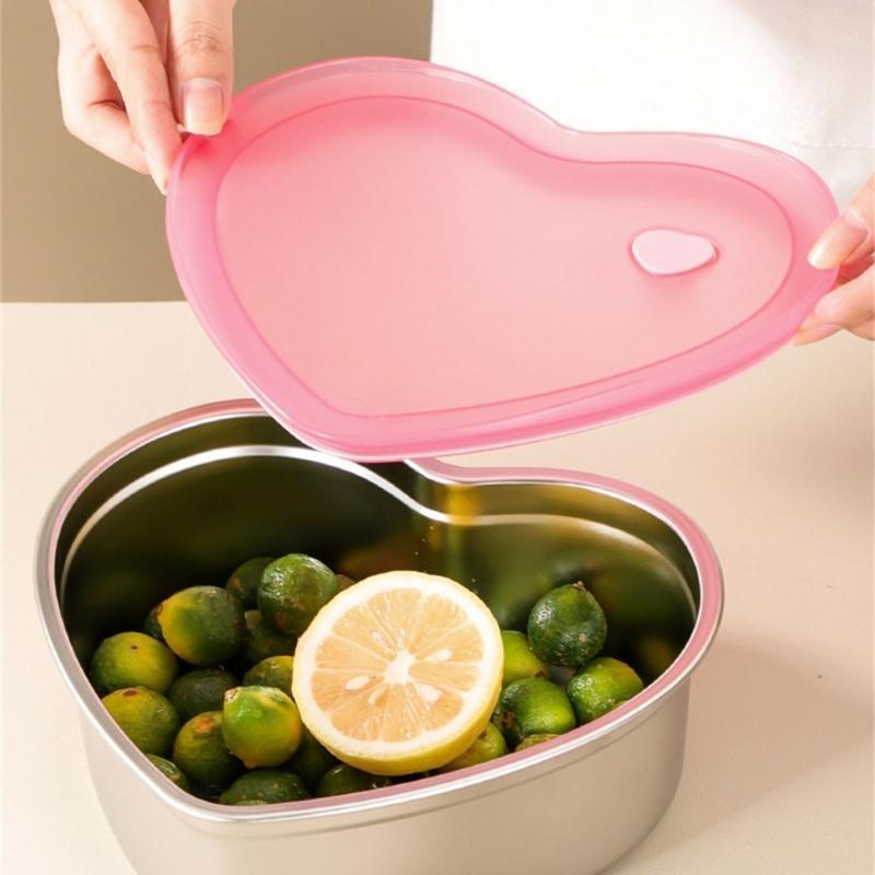 E8Bd Practical Stainless Steels Sweet Holders Unique Heart Cake Bowl With Silicone Lid Unique Dessert Storage Holders