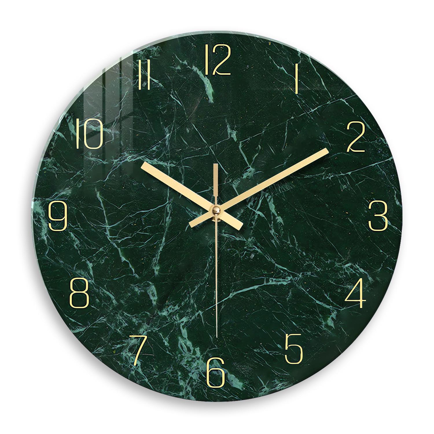 

12-Inch Marble Texture Silent Wall Clock - Tempered Glass, Ideal for Living Room Decor