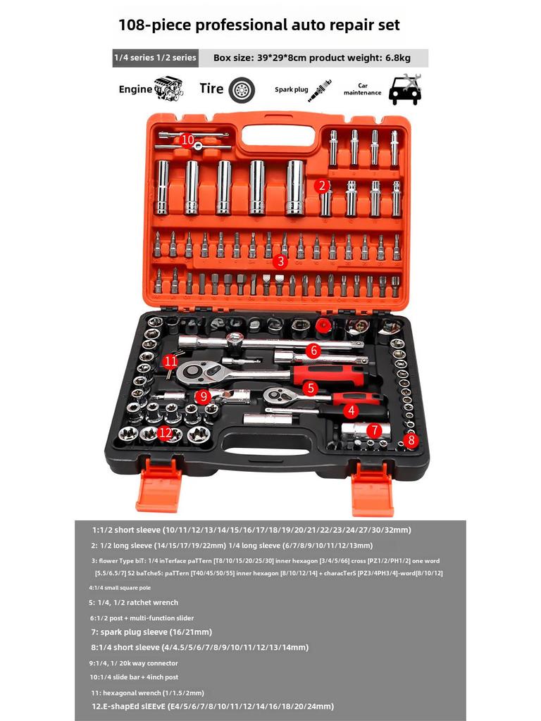 Multifunktionales Autoreparaturwerkzeugset: Knarrenschlüssel & Stecknuss-Hülse Kombi