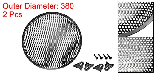 Uxcell Speaker Waffle Grill Metal Mesh Audio Subwoofer Guard Protector Cover with Clips and Screws, 380mm Outer Diameter, Pack of 2