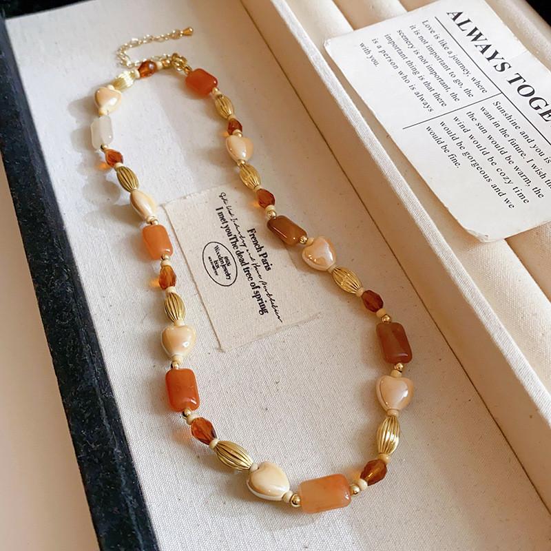 Ethnic Style Titanium Steel Agate Pendant Necklace For Women With Geometric Design