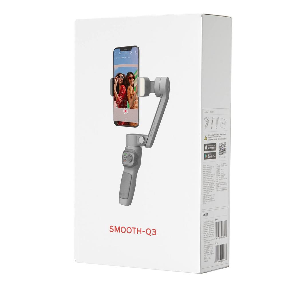 Gimbal Zhi Yun ZHIYUN SMOOTH Q3 para Smartphone com LED Leve Cinza [Garantia Oficial], Estabilizador de 3 Eixos, Luz Embutida, Sistema de Dobra Deslizante,