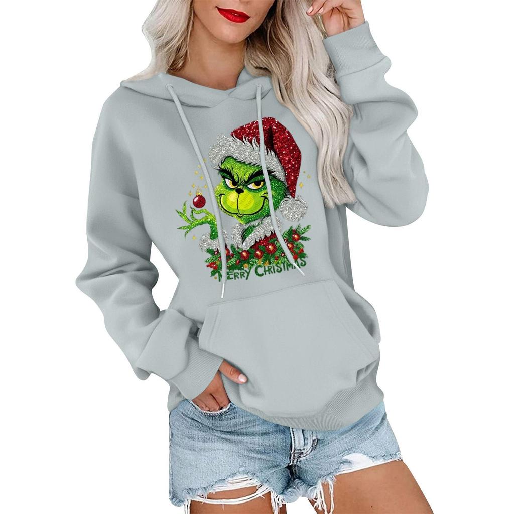 Women's Casual Comfortable Neck Hooded Long Sleeve Christmas Print Warm Sweatshirt