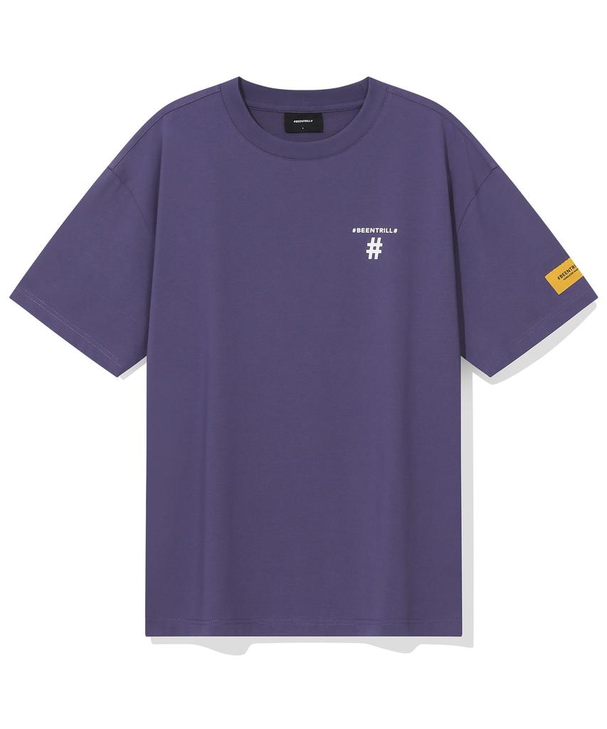 BEENTRILL Taping Hashtag Oversized Short Sleeve T-Shirt (Violet)