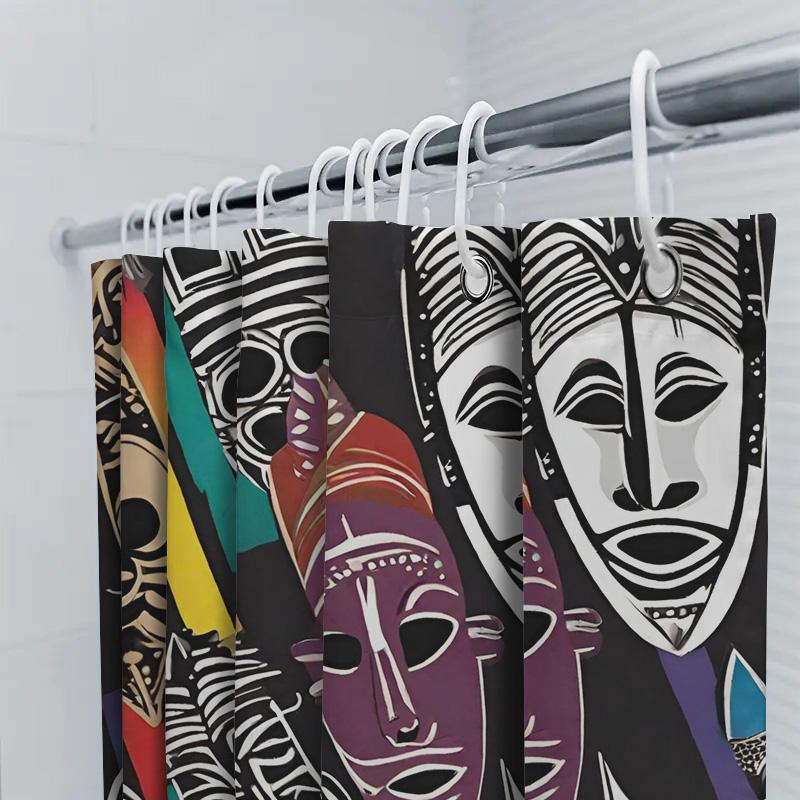 Abstract African Mask Design Shower Curtain Black Bathroom Decor Unique Pattern Art Print for Home Bath Accessories