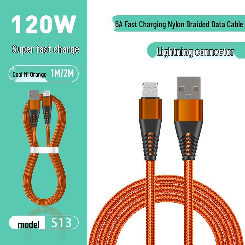 2M Nylon Braided 6A Metal Fast Charging Cable for Android, Apple, Huawei, and Type-C Devices