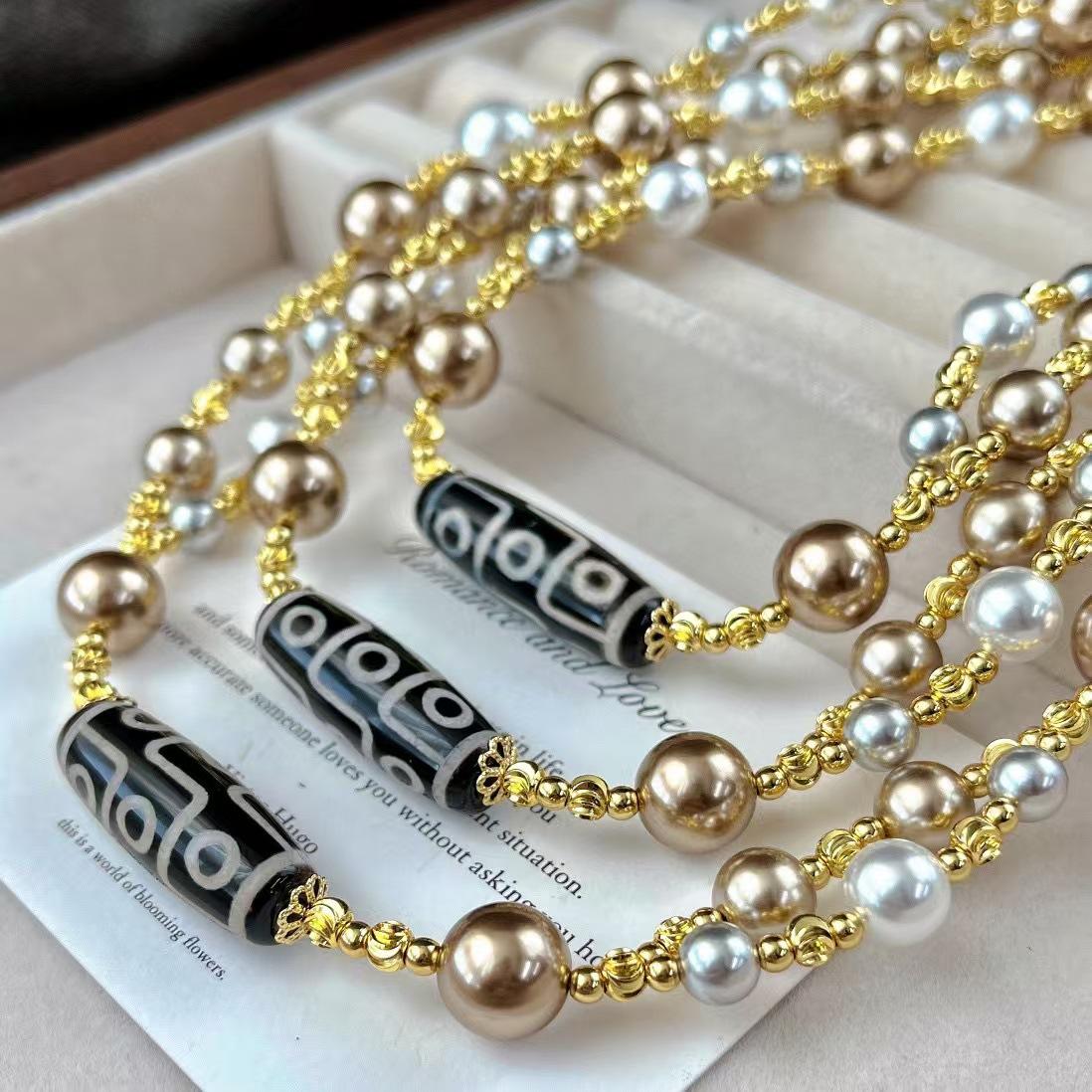 Vintage Maillard High Gloss Faux Pearl Dzi Beads Double Layer Pearl Necklace Necklace Sweater Chain