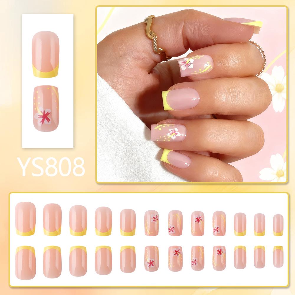 2026 Yellow Glossy Flower Wearable Nails - 24 Detachable Fresh & Versatile French Nail Art Pieces