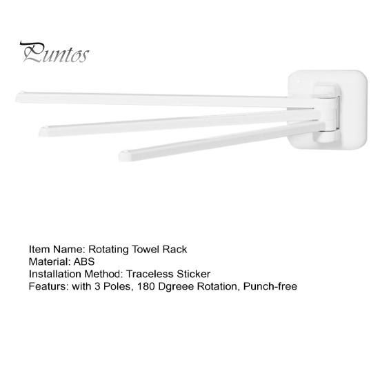 Towel Hanger Rotating Rack 3 Poles 180 Degree Rotation Wall-mounted Punch-free Bathroom Kitchen Dish Rag Holder Bath Ball Utensil Wardrobe Organizer