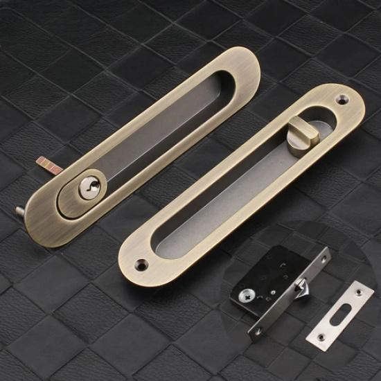 Sliding Door Sliding Door Lock Safety Lock Barn Door Cabinet Embedded Hardware Suit Wood Door Handle Interior Door Furniturelock