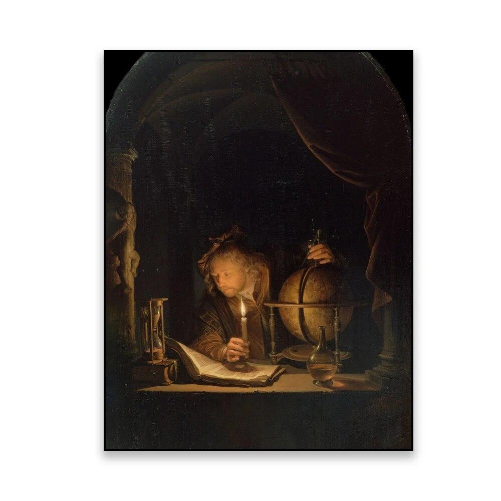 

Классическая картина маслом постер Астроном при свечах принты винтажный деревенский деревенский декор холст картина домашний декор галереи 21cm×30cm NoFrame
