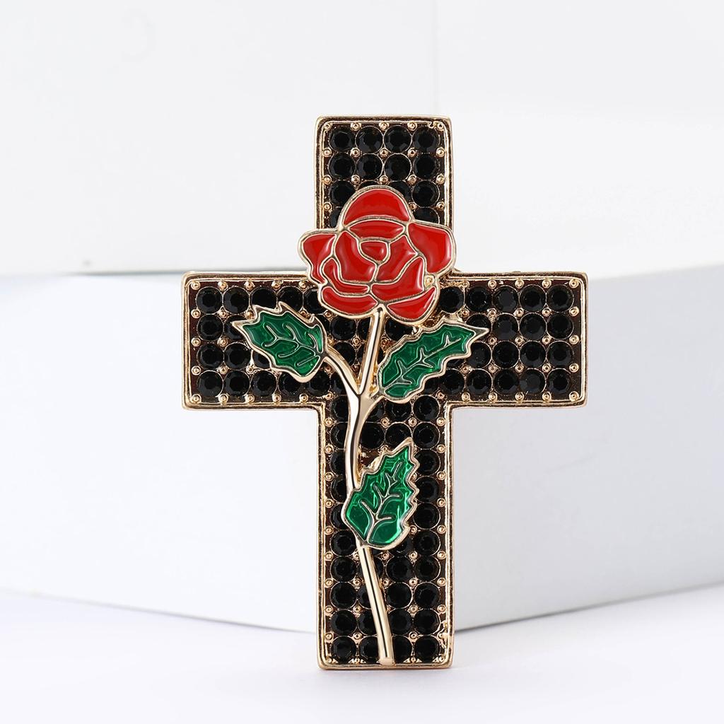 Vintage Legierung Strass Kreuz Rose Brosche Internet-Berühmtheit Damen Kleidung Brosche Ornament Anstecknadel