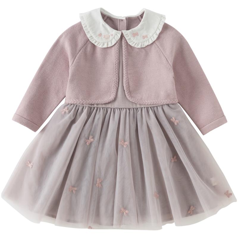 DAVE&BELLA Girls' Faux Two-Piece Princess Sweater Dress