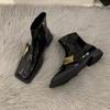 Thick heel thin boots metal buckle short boots 2025 autumn new French square head side zipper thin boots Martin boots women
