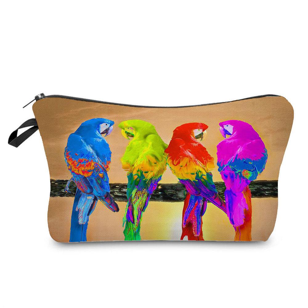 Women Bird Print Cosmetic Bag Toiletries Organize Travel Storage Case 6758