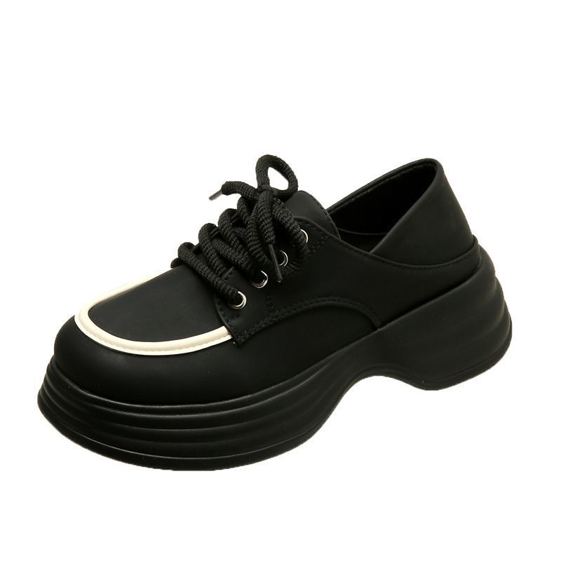 

Туфли-лодочки в стиле ретро на толстой подошве и две маленькие кожаные туфли для женщин, осень 2024, новые модные туфли с круглым носком на шнуровке 40 чёрный