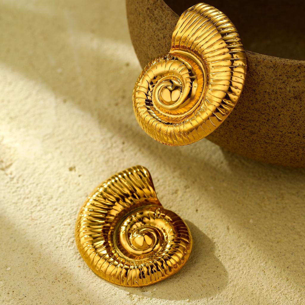 GEMCHIC Women's Golden Seashell Geometric Woven Stainless Steel Earrings
