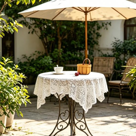 Runder Tischdecke aus floraler Spitze, Kaffeetischabdeckung aus Spitzengewebe mit muschelförmigem Rand für Hochzeit, Nachmittagstee-Party, Eingangsbereich-Dekoration