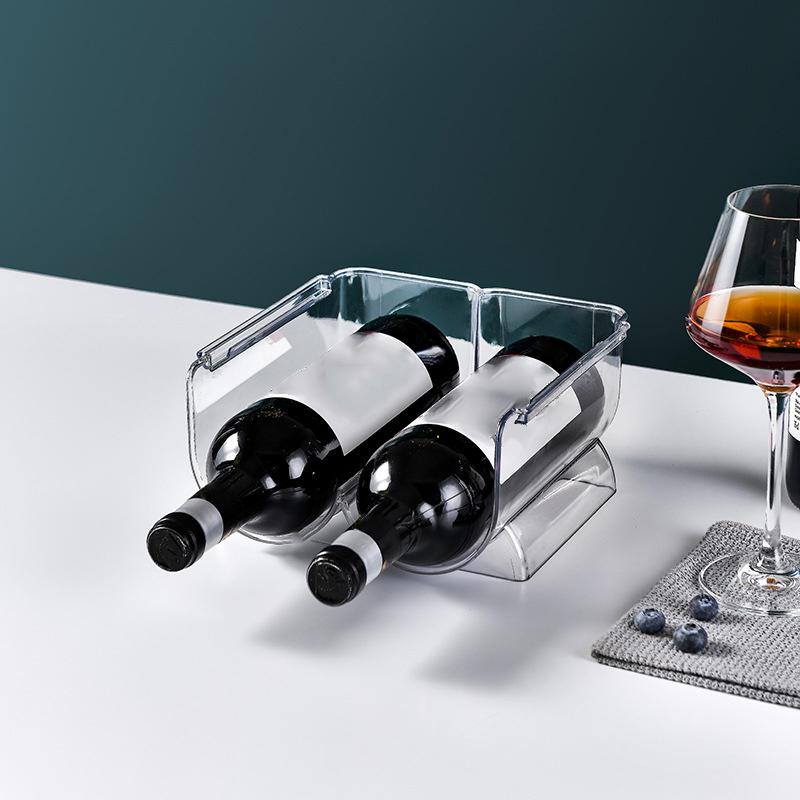 Wine Organizer Stackable Plastic Transparent Water Bear Bottle Holder Rack for Home Display 2 Bottles Transparent