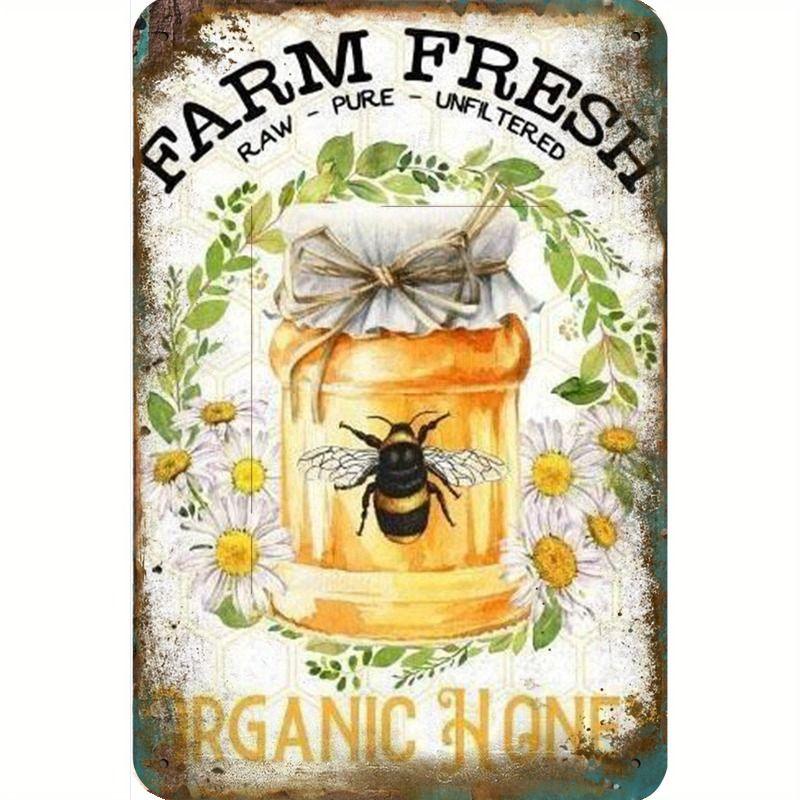 Vintage Bees & Honey Metal Tin Sign for Kitchen Farm Interior Decor
