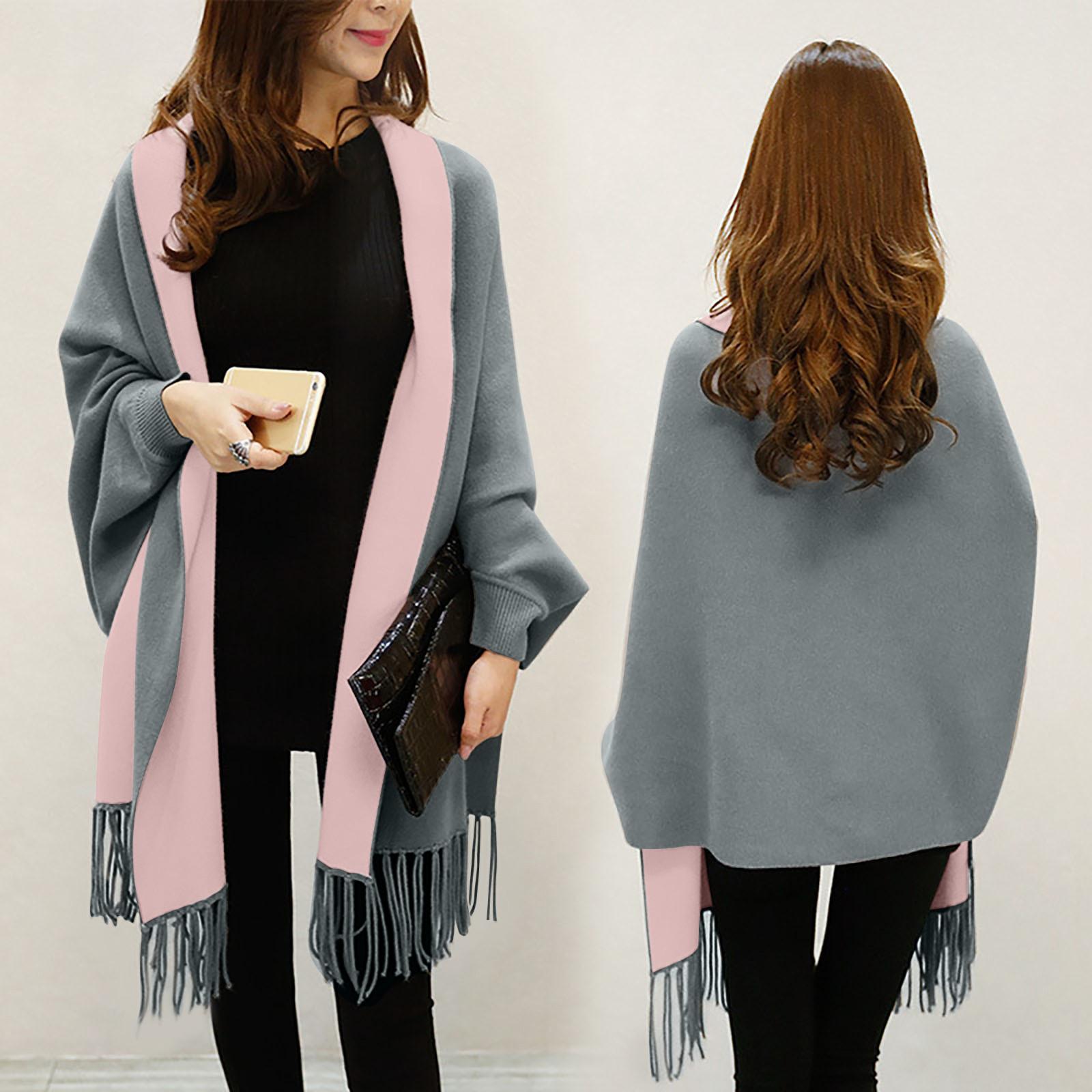 

Женский модный однотонный шарф с кисточками в стиле ретро, ​​двусторонний шарф с длинным рукавом, шаль One Size