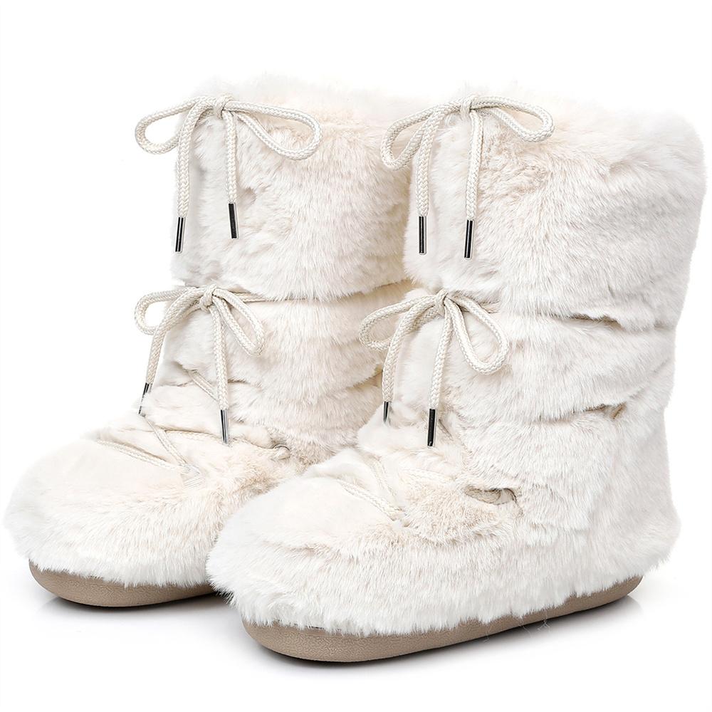 Winterstiefel für Damen Schneestiefel Marke Flauschiges Fell Schnürung Schwarz Rosa Plateau Rutschfest Wasserdicht Skistiefel