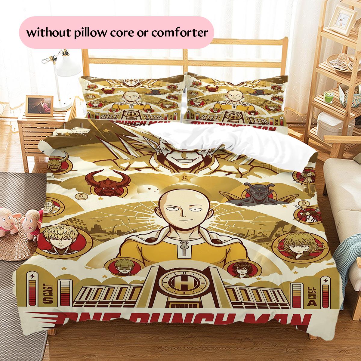 

One Punch Man Design Pattern Bedding Quilt Set Home Decoration Gift (1 * duvet cover + 2 * pillowcase without core) 135x200cm