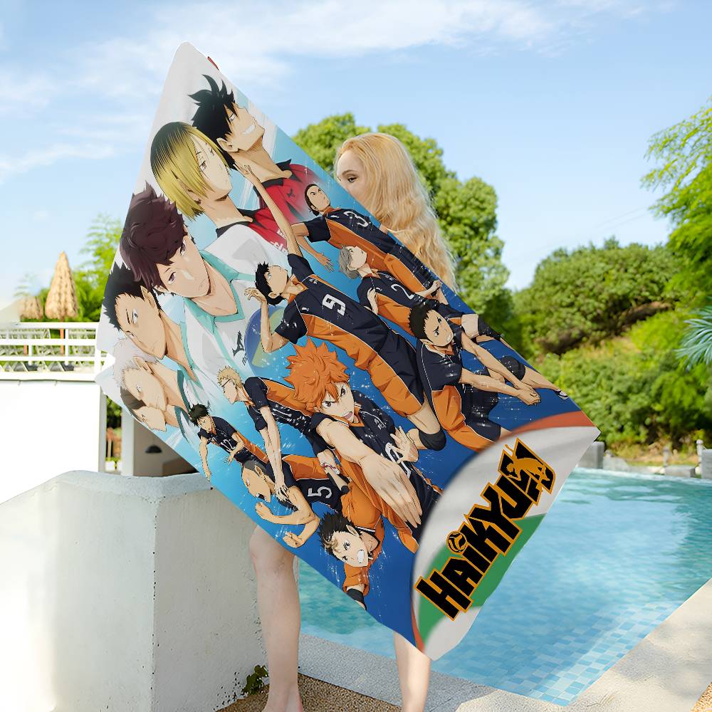 Volleyball H-Haikyuus Anime Beach Towel Colorful Bath Towels for Girl Microfiber Quick Dry Custom Sand Free Beach Yoga Spa Gym Pool