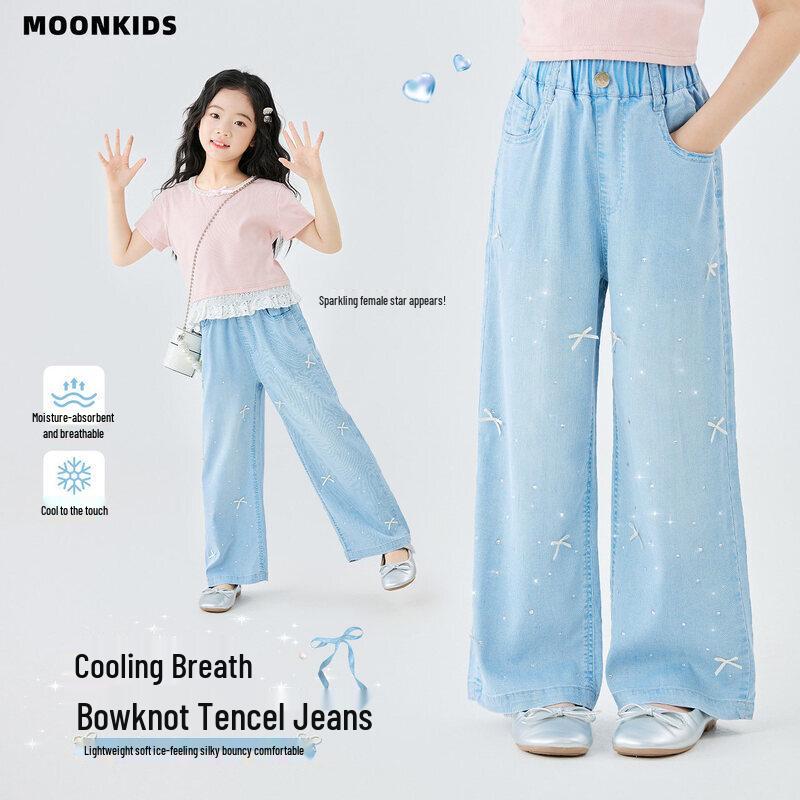 Moonkids Girls  Summer Thin Tencel Wide-Leg Jeans 140cm