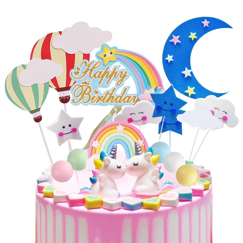 Birthday Unicorn Cake Topper,Rainbow Balloon Cake Decorations Cupcake Toppers for Girls Unicorn Birthday themed Party Supplies