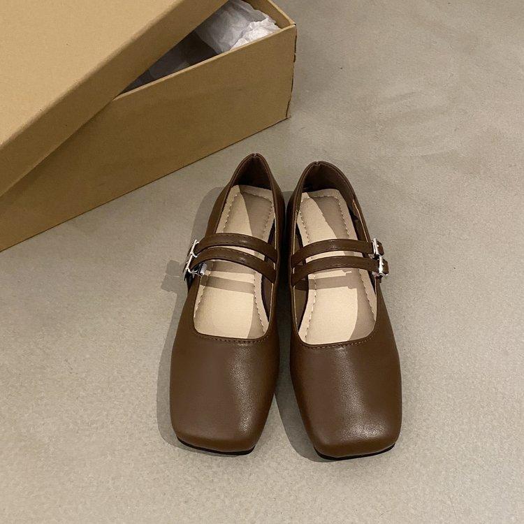 Retro Firkantet Hode Grunn Munn Enkelt Sko Kvinne Vår og Høst Temperament Fairy Myk Flatbunn Mary Jane Sko