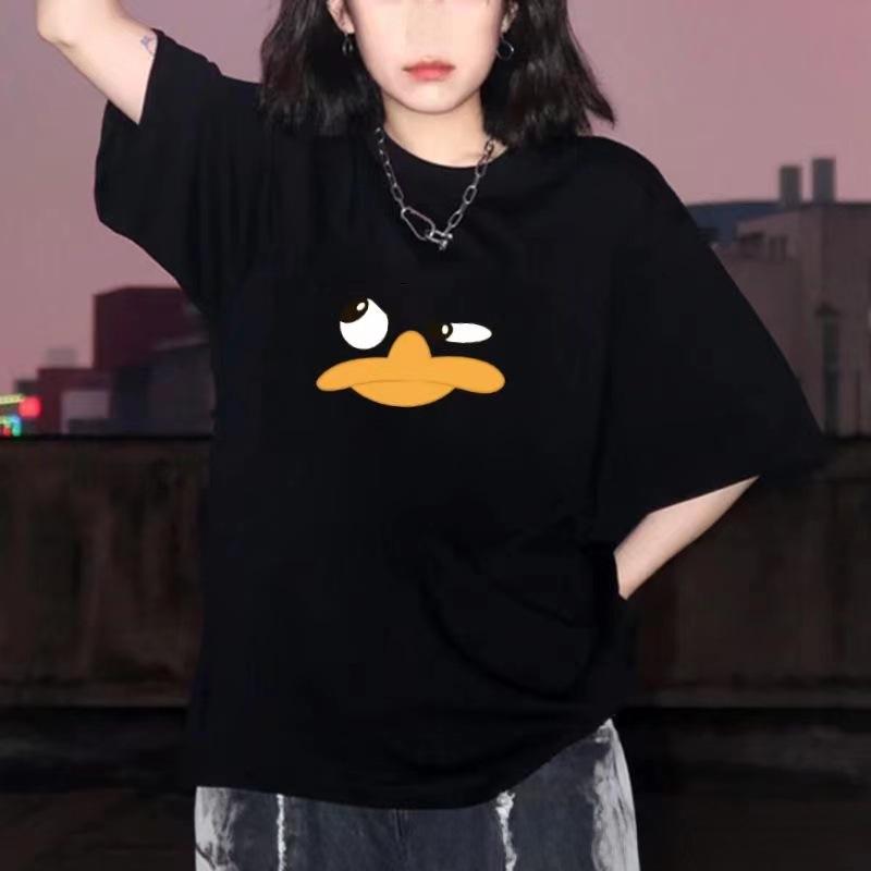 2023 Women’s Summer Cartoon Duck Loose Round Neck Short-Sleeve T-Shirt