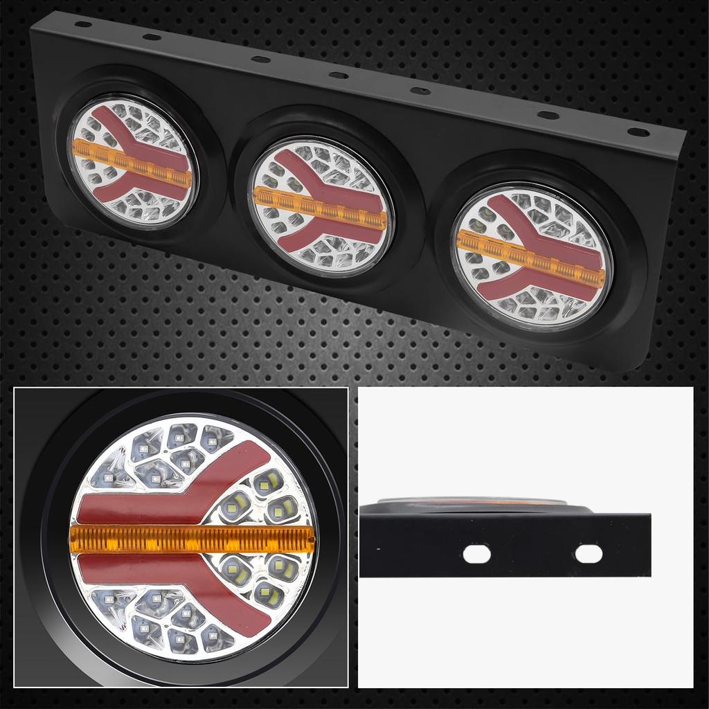 Ygmylandbb Trailer Tail 24V Truck Triple LED Round Rear Combination Lamps with Sequential Flowing Turn Set of 2 for Large Vehicles and Decorative