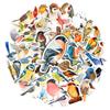 Cartoon Aquarell Vogel Aufkleber: 50 handgezeichnete PVC-Aufkleber für DIY-Notizbücher und kreative Dekoration.