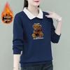 2025 Autumn/Winter Women's Plus Size Velvet Polo Collar Long Sleeve Cartoon Print Sweater