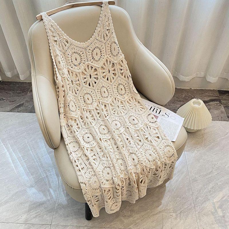 

Длинная трикотажная юбка А-силуэта в стиле ретро с элегантным модным платьем без рукавов на бретелях One Size бежевый