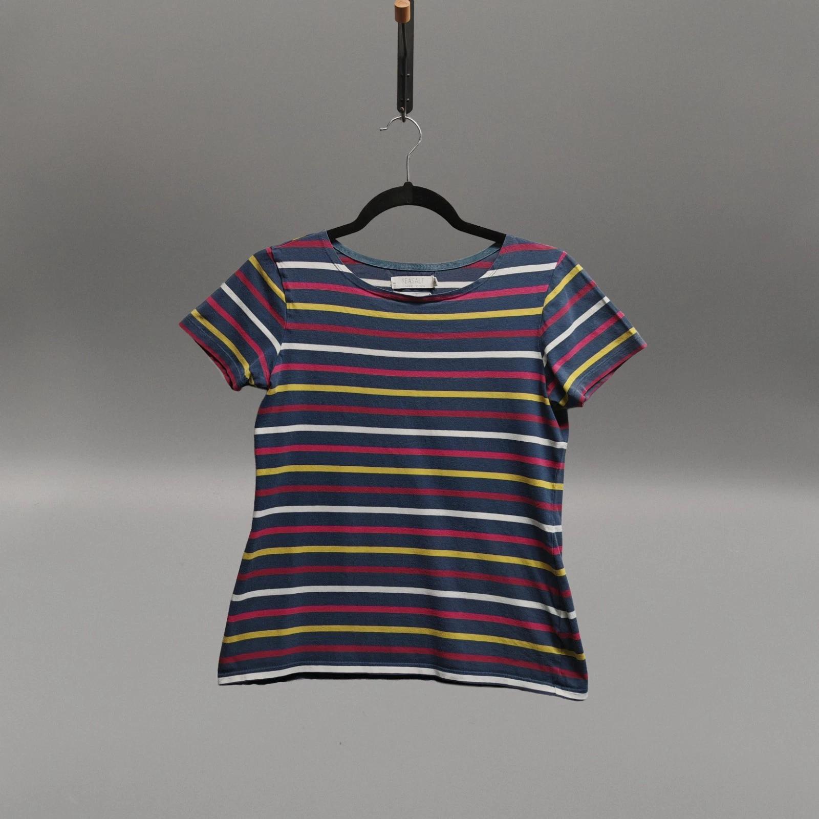 Seasalt Cornwall Breton Stripe Organic Cotton Blue Pink Top UK 8 Casual 3532 S