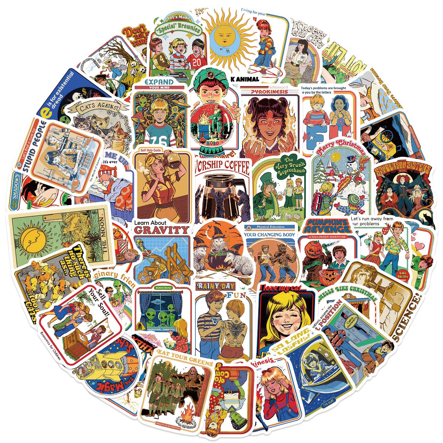 

50 ретро-смішних наліпок для iPad, телефону, кавової чашки, ноутбука та валізи