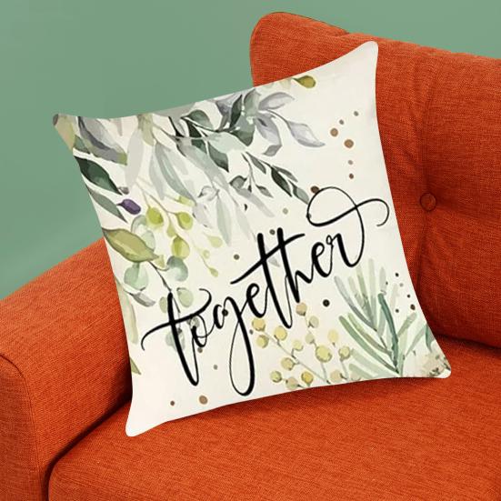 45x45CM Square Pillow Case Natural Plant Fashion Letter Print Modern Zipper Linen